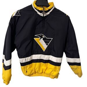 Vintage Apex One NHL Pittsburgh Penguins Jacket XL Pullover Qtr‎ Zip Lined